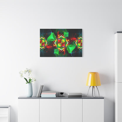 Kaleidoscope Abstract Matte Canvas Wall Art — Vibrant Green & Red Stretched Print