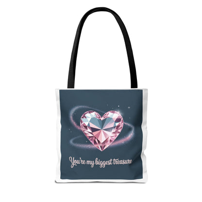 Heart Gem Tote Bag — "You're My Biggest Treasure" Romantic Gemstone Tote