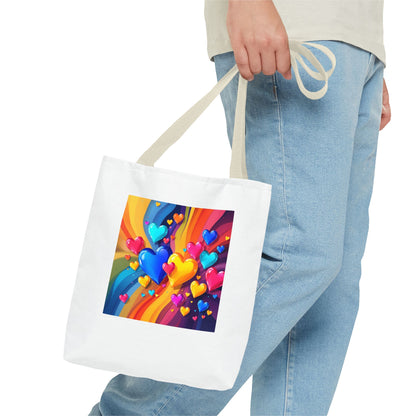 Colorful Heart Burst Tote Bag — Rainbow Love All-Over Print