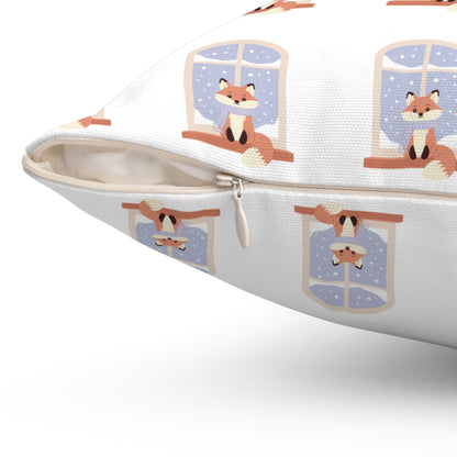 Cozy Window Cat Pattern Pillow — Winter Cat Decorative Throw