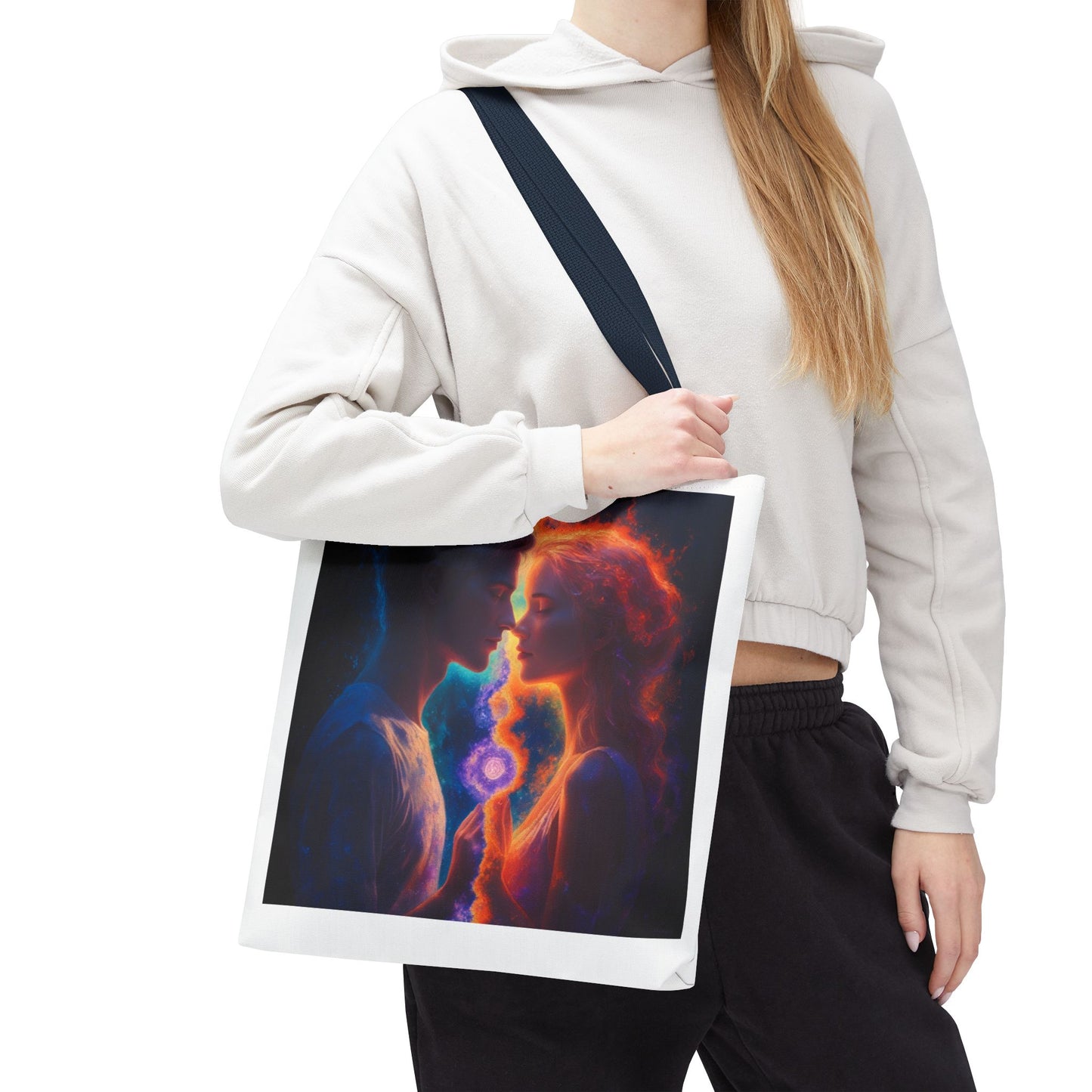 Cosmic Lovers Tote Bag — Flame & Ice Couple Art AOP