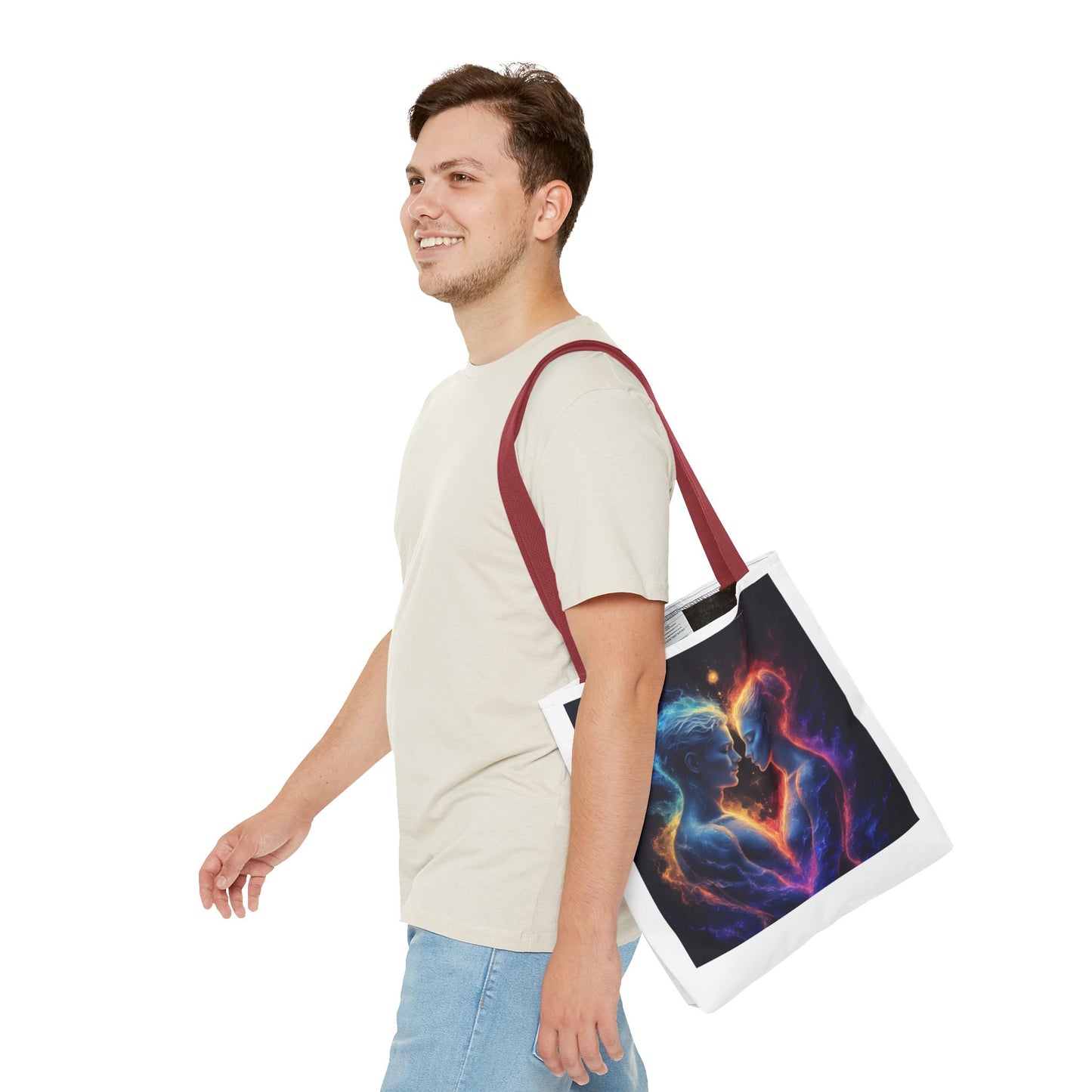 Cosmic Lovers Tote Bag — Neon Fire & Ice Couple Art AOP Tote
