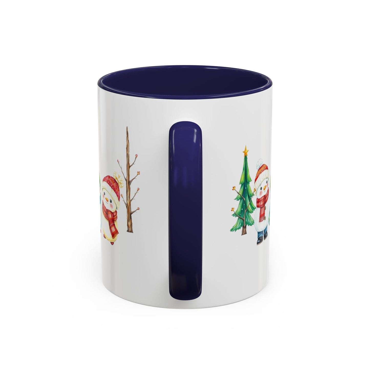 Christmas Snowman Mug — Cute Holiday Coffee Cup with Festive Tree & Snowmen (11/15oz)