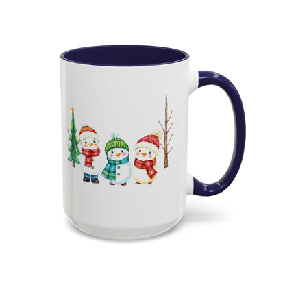 Christmas Snowman Mug — Cute Holiday Coffee Cup with Festive Tree & Snowmen (11/15oz)