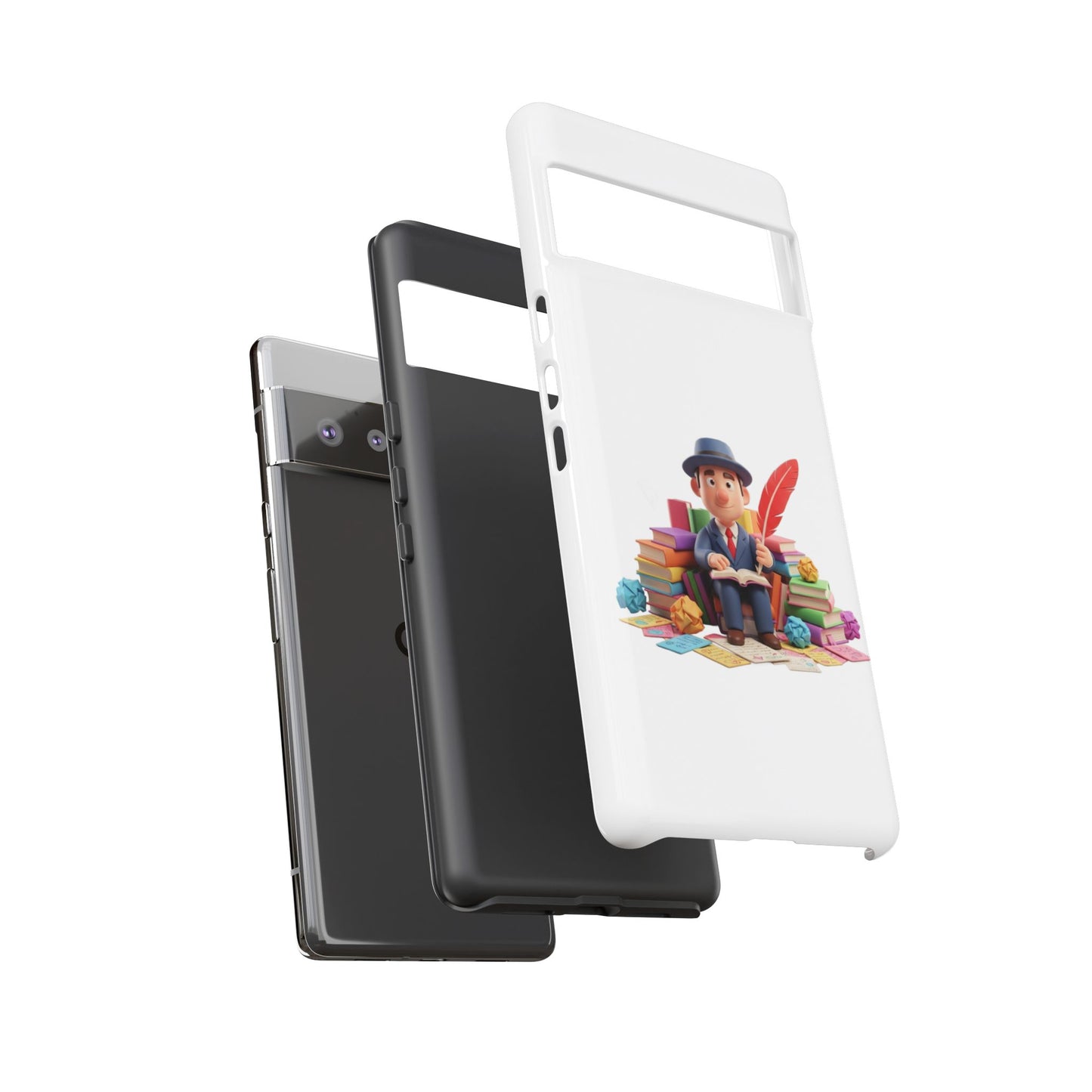 Google Author's Journey Phone Case — Cute Writer Illustration, Books & Quill Protective Cover