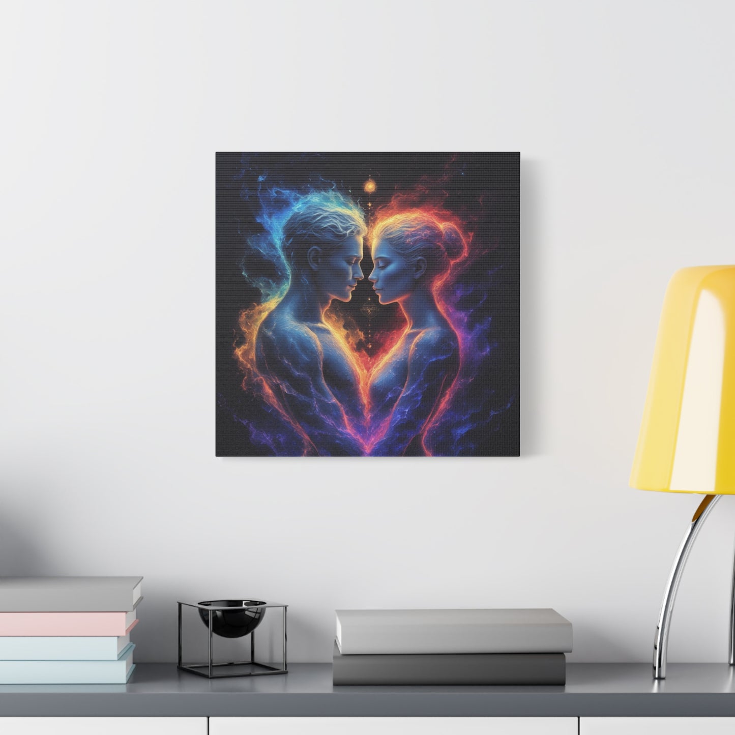 Cosmic Lovers Matte Canvas Print — Fire & Ice Heart Wall Art