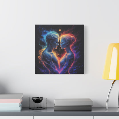 Cosmic Lovers Matte Canvas Print — Fire & Ice Heart Wall Art