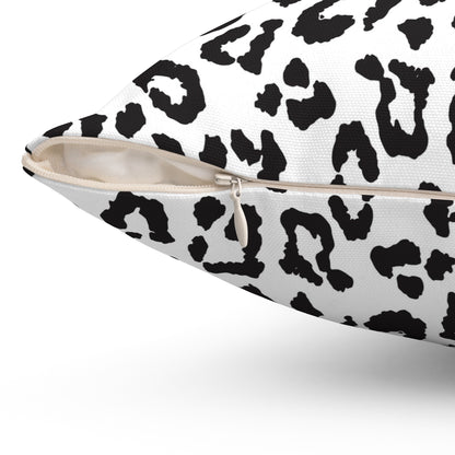 Black & White Leopard Print Square Pillow — Animal Print Decorative Throw Pillow
