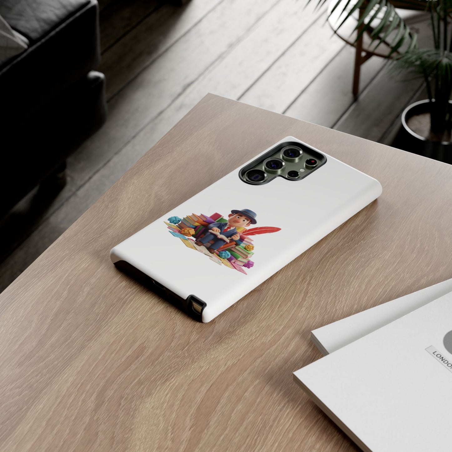 Samsung Bookworm Illustration Phone Case — Cute Scholar with Feather Pen