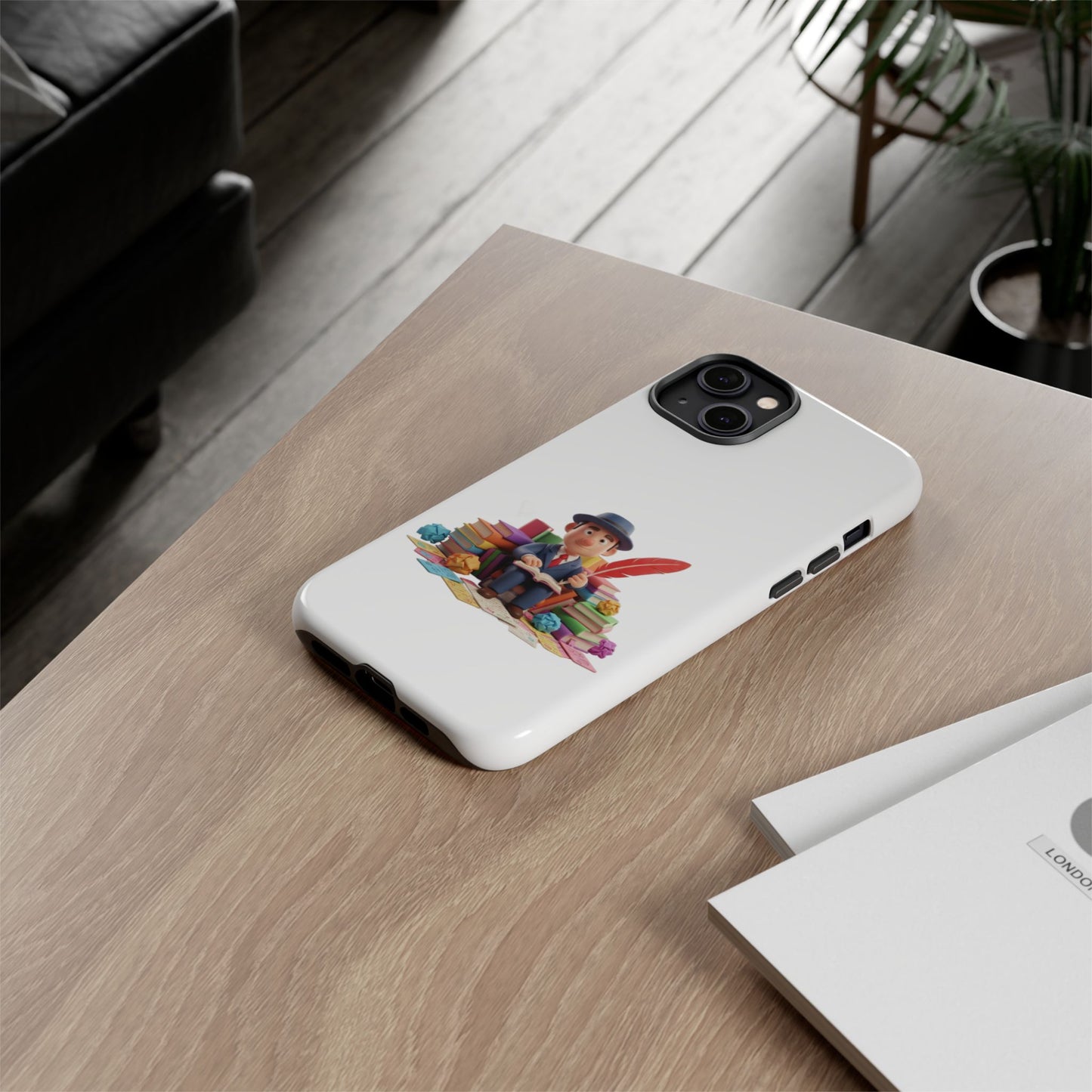 iPhone Phone Case — Cute Writer Sitting on Books with Feather Pen