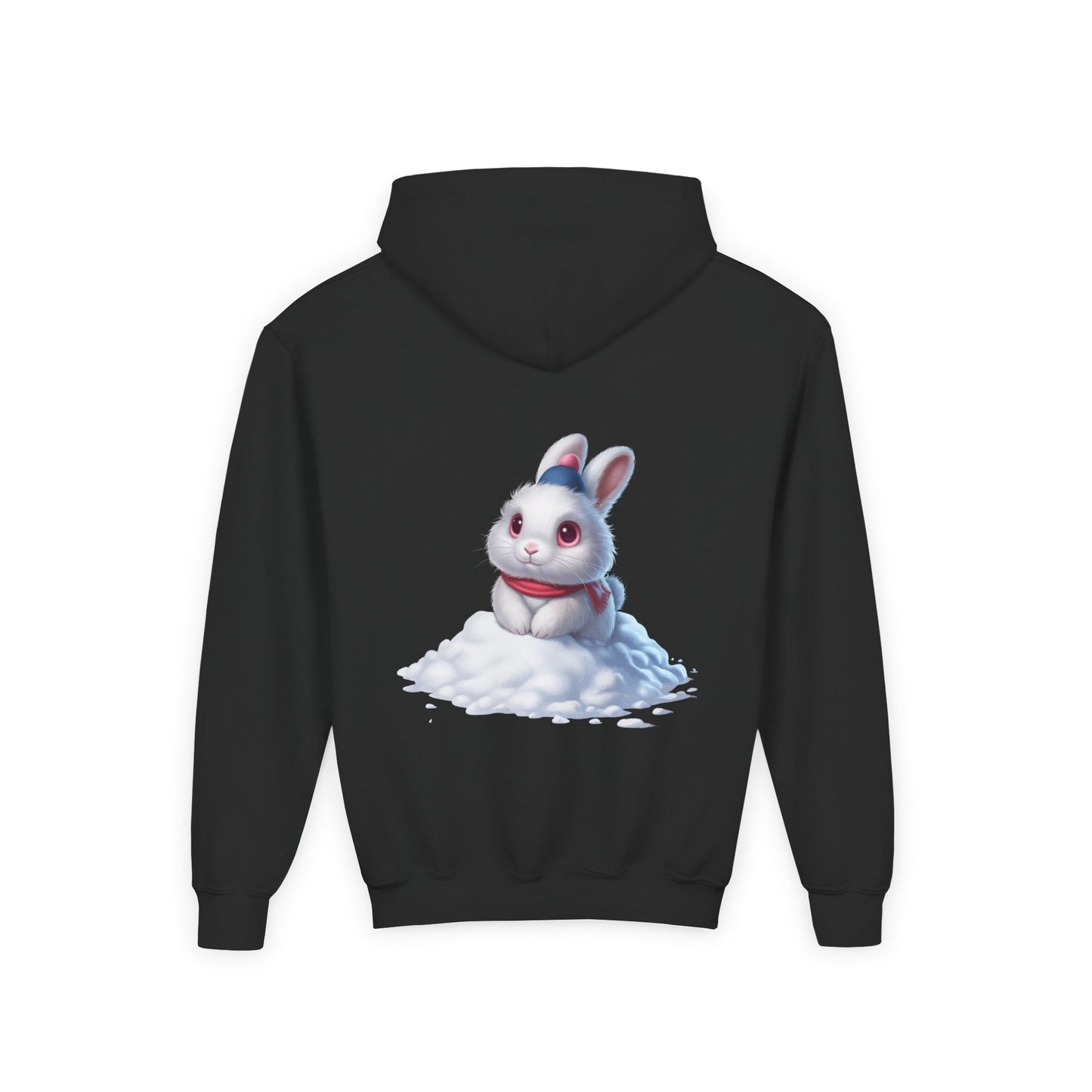 Youth Hoodie — Cute White Bunny in Snowback Graphic