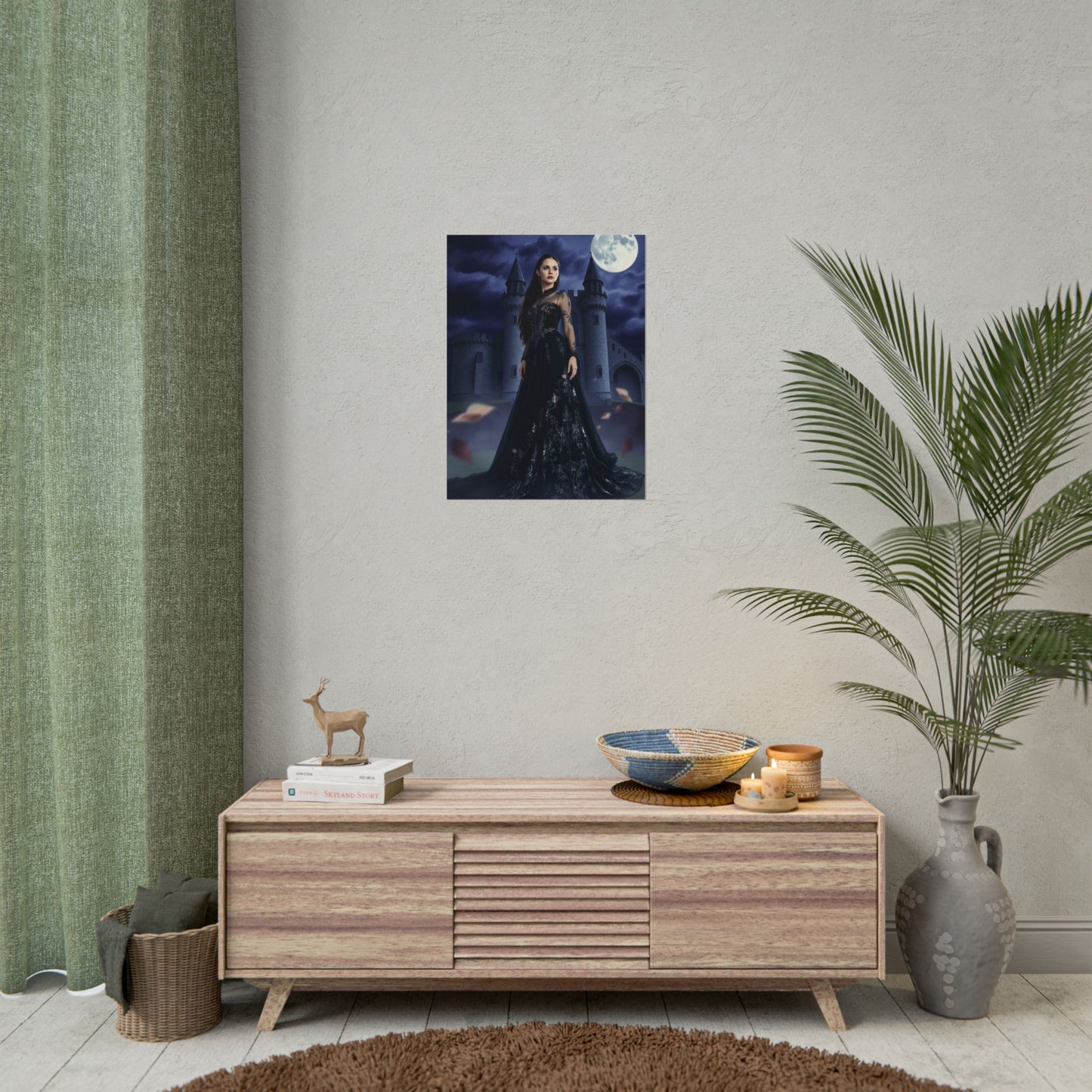 Gothic Moonlit Castle Poster — Dark Fantasy Woman Wall Art