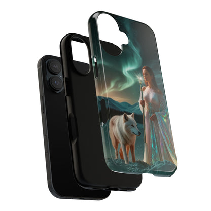 iPhone Mystic Guardian Phone Case — Aurora Wolf Woman Protective Cover