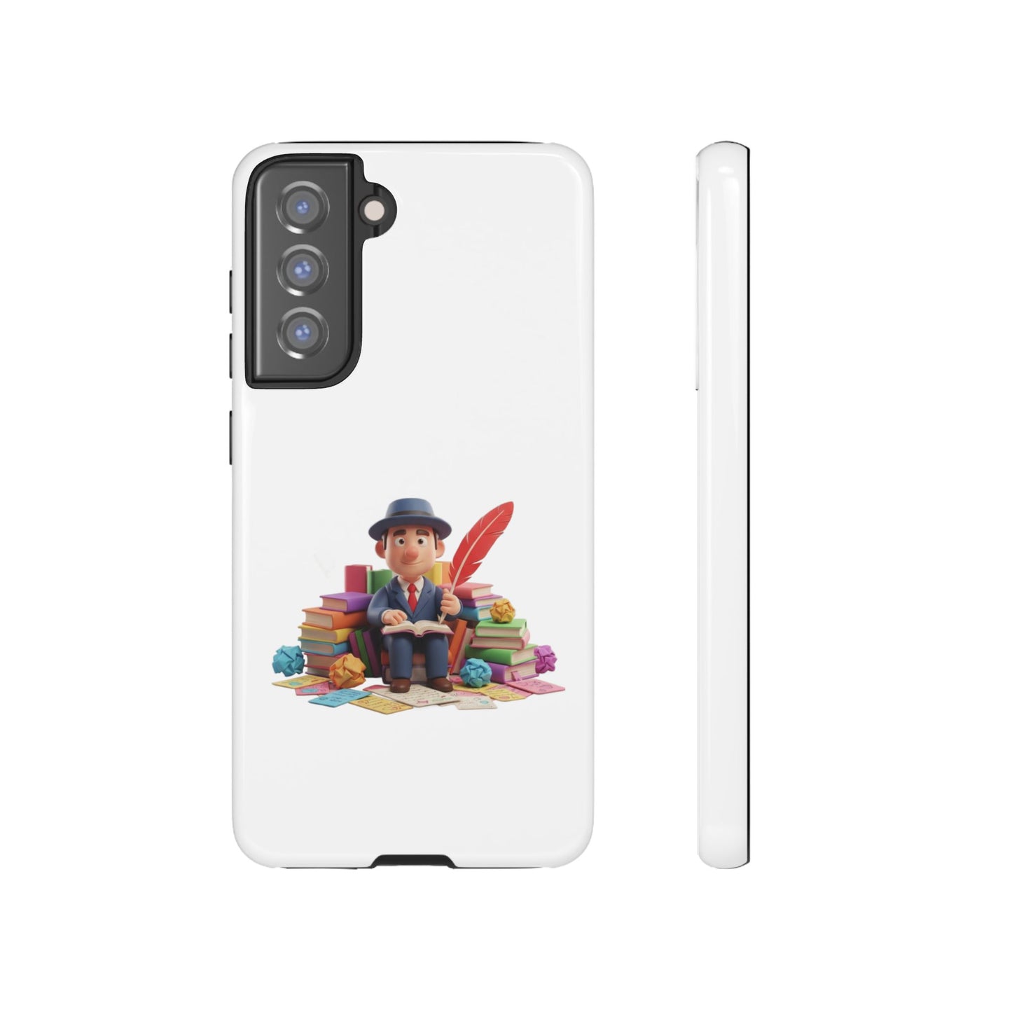 Samsung Bookworm Illustration Phone Case — Cute Scholar with Feather Pen
