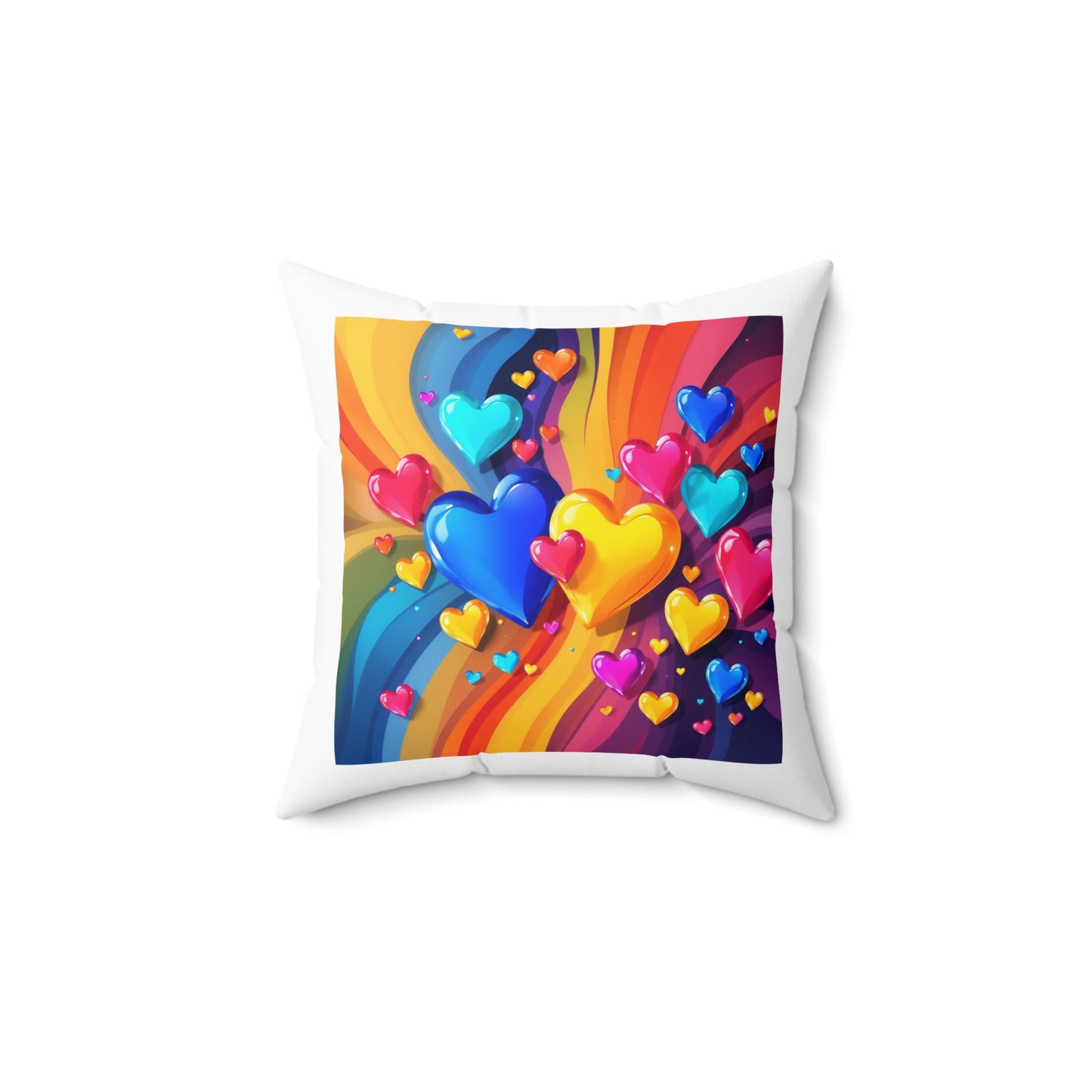 Colorful Heart Pattern Pillow – Vibrant Rainbow Love Decorative Cushion