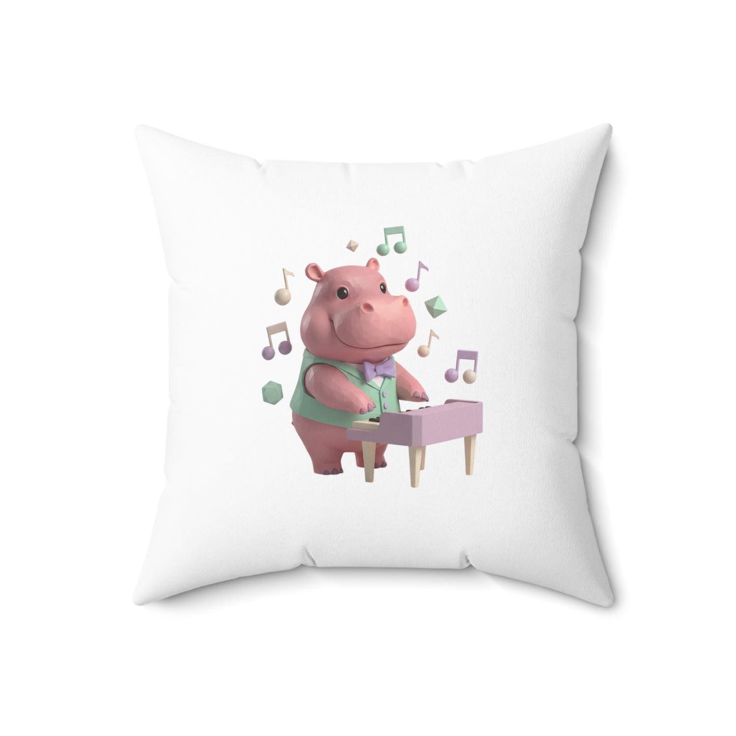 Hippo Playing Piano Throw Pillow — Cute Musical Nursery Decor