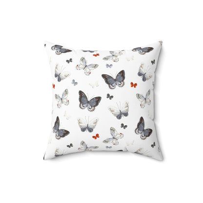 Butterfly Pattern Decorative Pillow — Neutral Gray & White Accent Throw