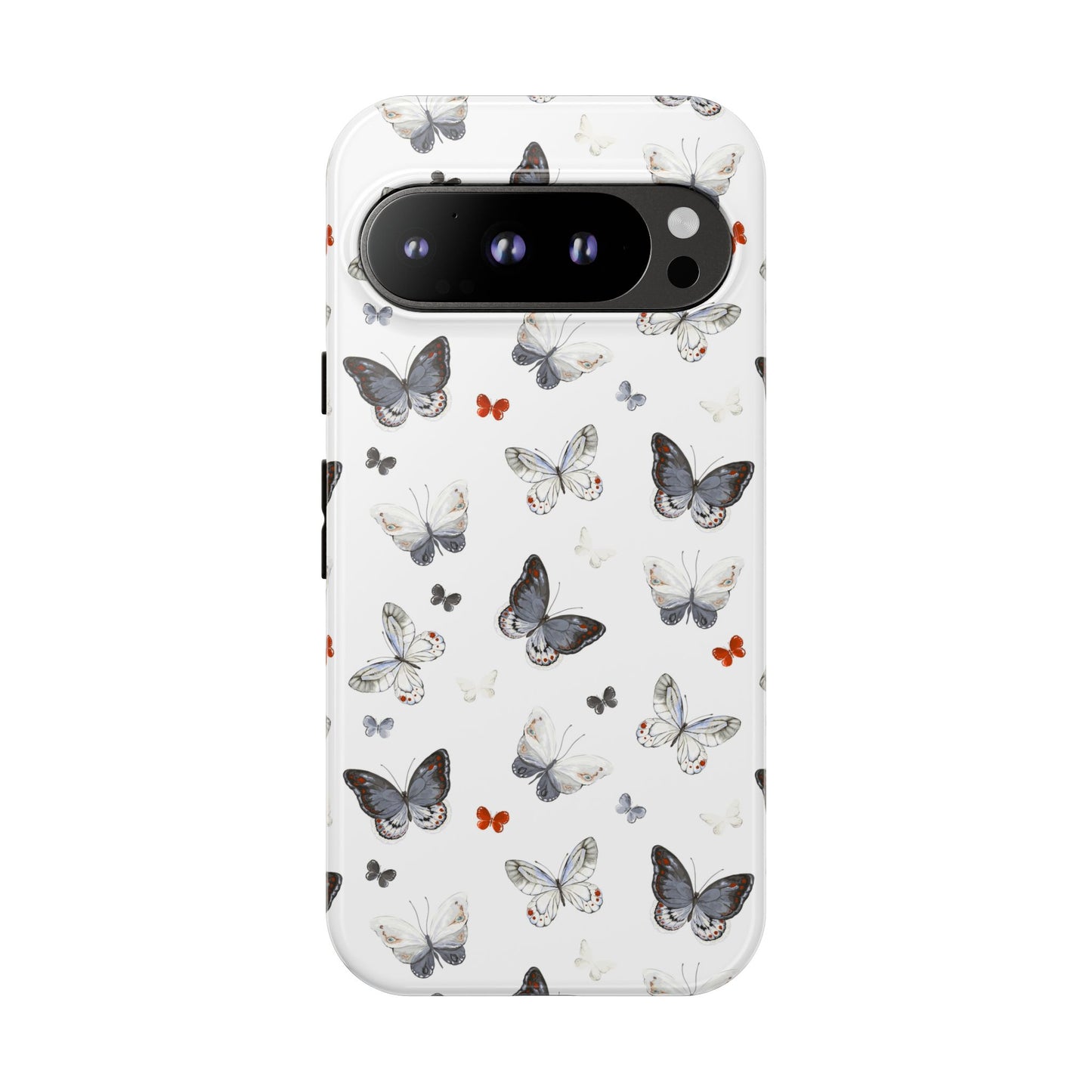 Google Butterfly Pattern Tough Phone Case — White Floral Protective Cover