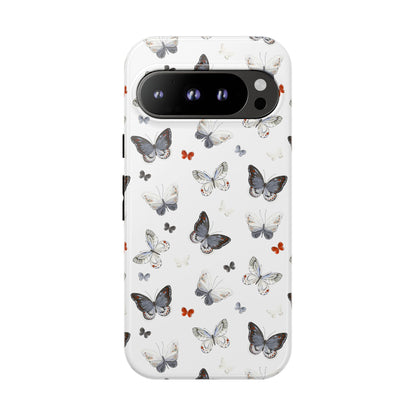 Google Butterfly Pattern Tough Phone Case — White Floral Protective Cover