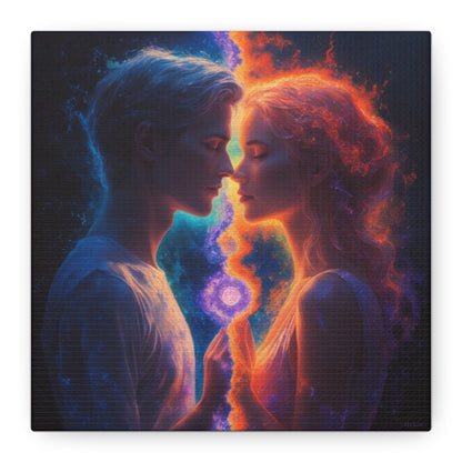 Yin Yang Lovers Matte Canvas Art — Romantic Blue & Orange Couple Wall Decor