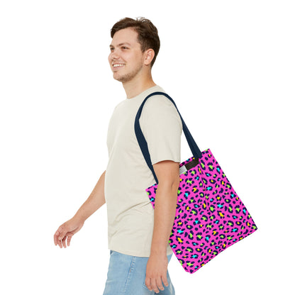 Pink Neon Leopard Print Tote Bag — Bold Animal Print Shopper