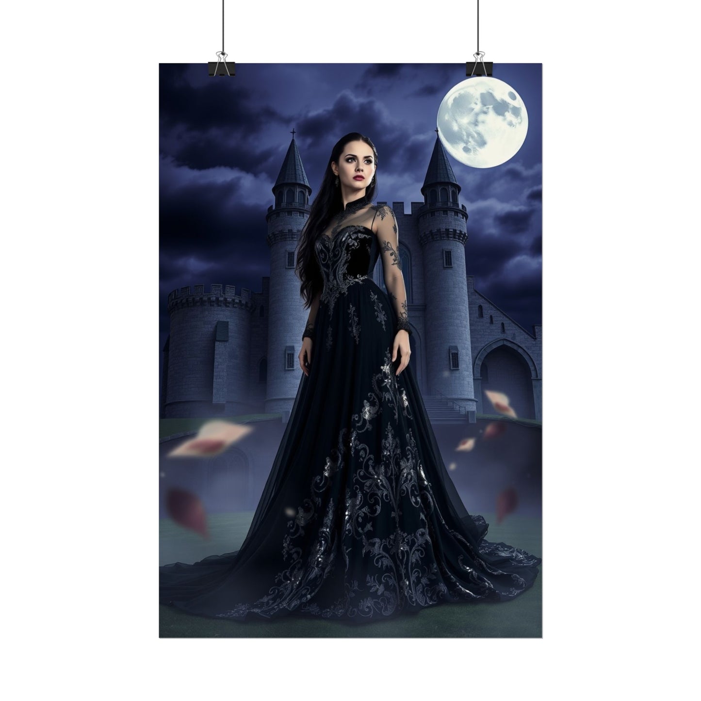 Gothic Moonlit Castle Poster — Dark Fantasy Woman Wall Art