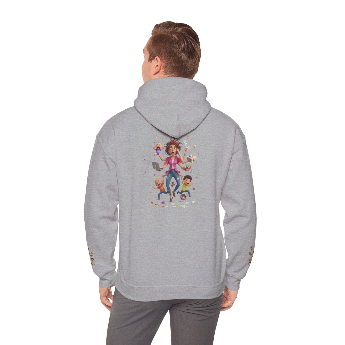 Hoodie – Pullover mit verspielter Illustration von Mutter und Kindern: „Super Mama“