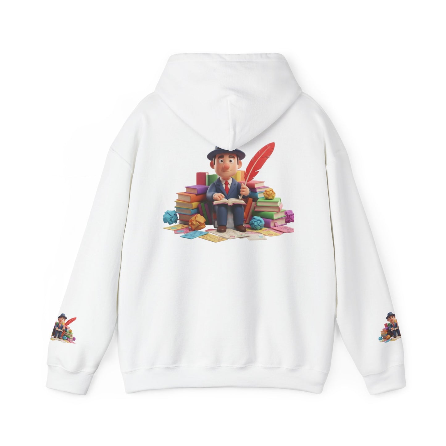 Book Lover Hoodie — Cute Reader Character with Books & Quill Sweatshirt