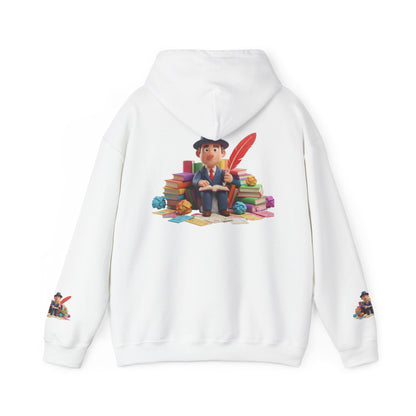 Book Lover Hoodie — Cute Reader Character with Books & Quill Sweatshirt