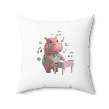 Hippo Playing Piano Throw Pillow — Cute Musical Nursery Decor