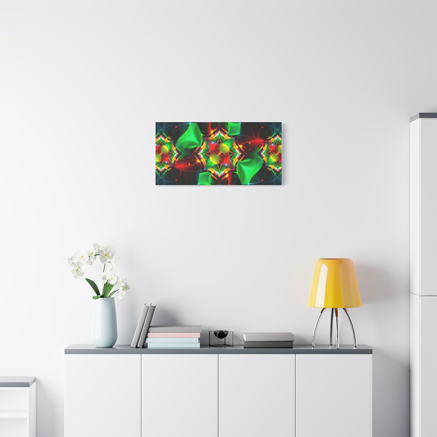 Kaleidoscope Abstract Matte Canvas Wall Art — Vibrant Green & Red Stretched Print