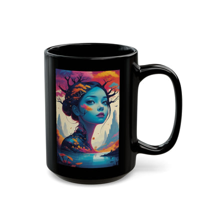 Künstlerisch gestalteter Fantasy-Becher – Design: Blaue Waldgöttin (325 ml/440 ml)