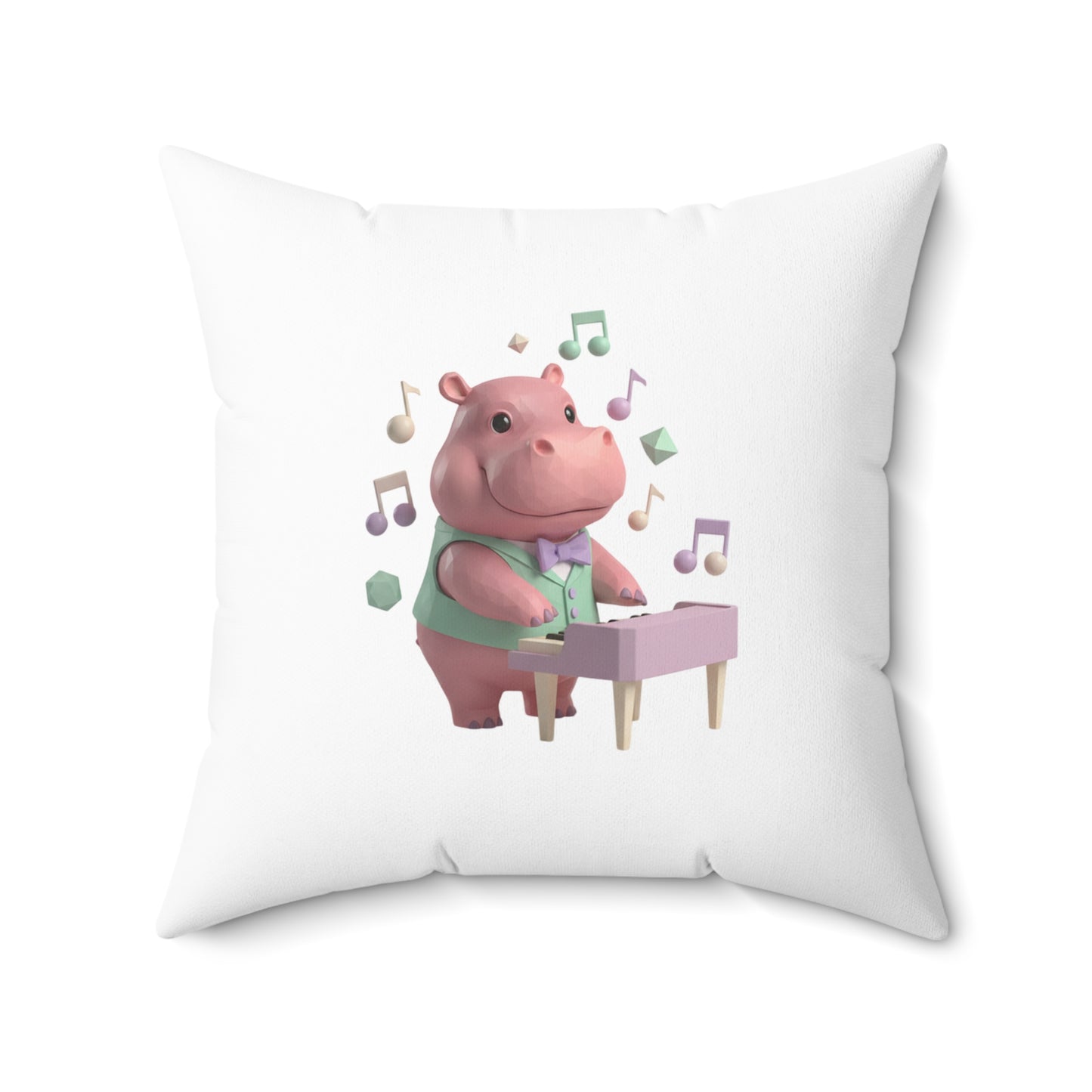 Hippo Playing Piano Throw Pillow — Cute Musical Nursery Decor