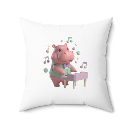 Hippo Playing Piano Throw Pillow — Cute Musical Nursery Decor