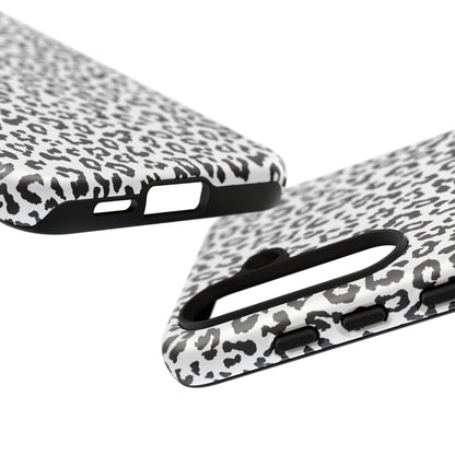 Samsung Leopard Print Tough Phone Case – Black & White Animal Pattern Protective Cover