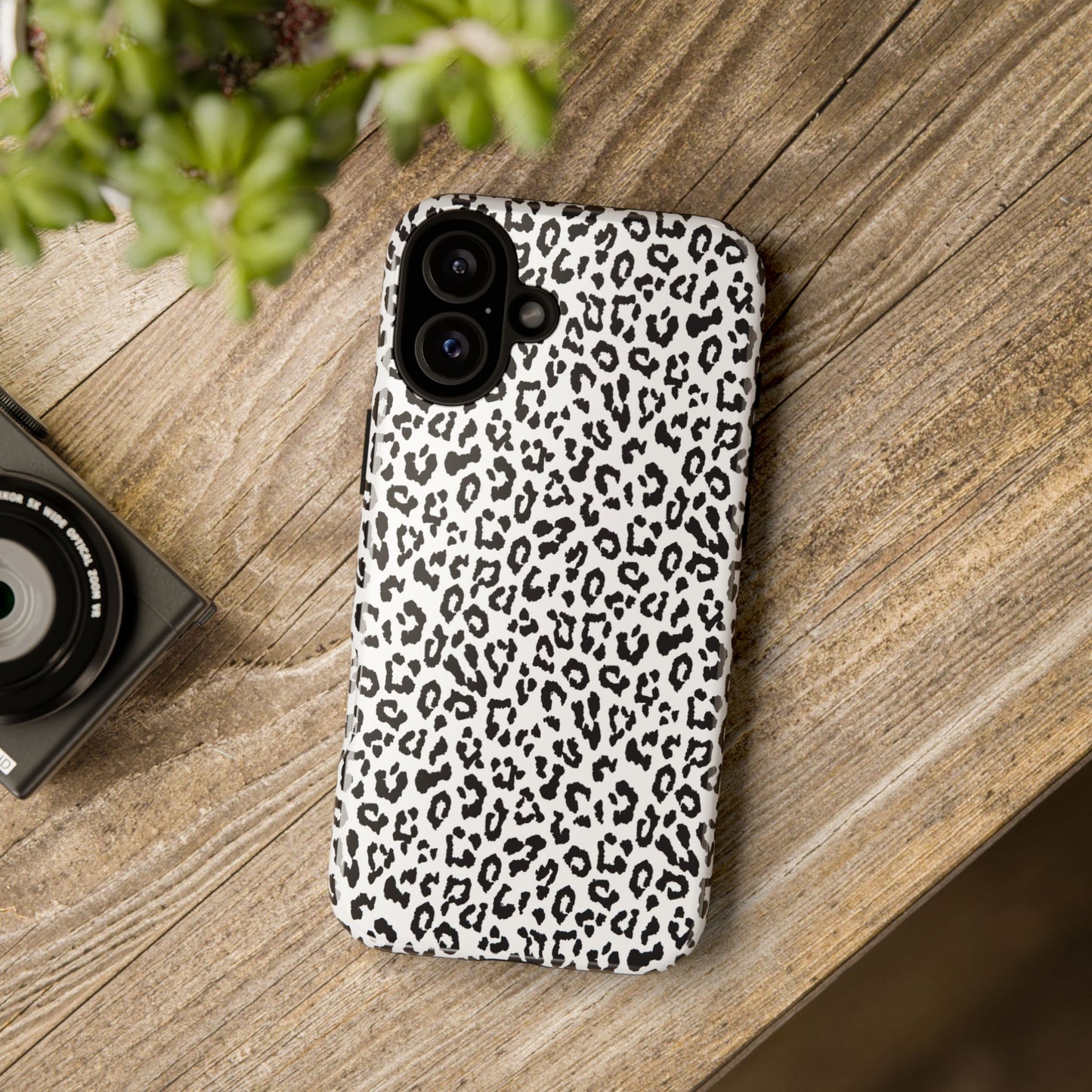 iPhone Leopard Print Tough Phone Case - Black & White Protective Cover