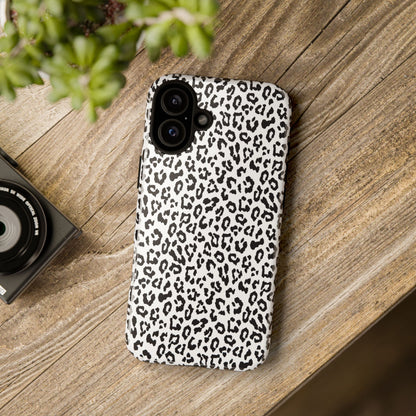 iPhone Leopard Print Tough Phone Case - Black & White Protective Cover