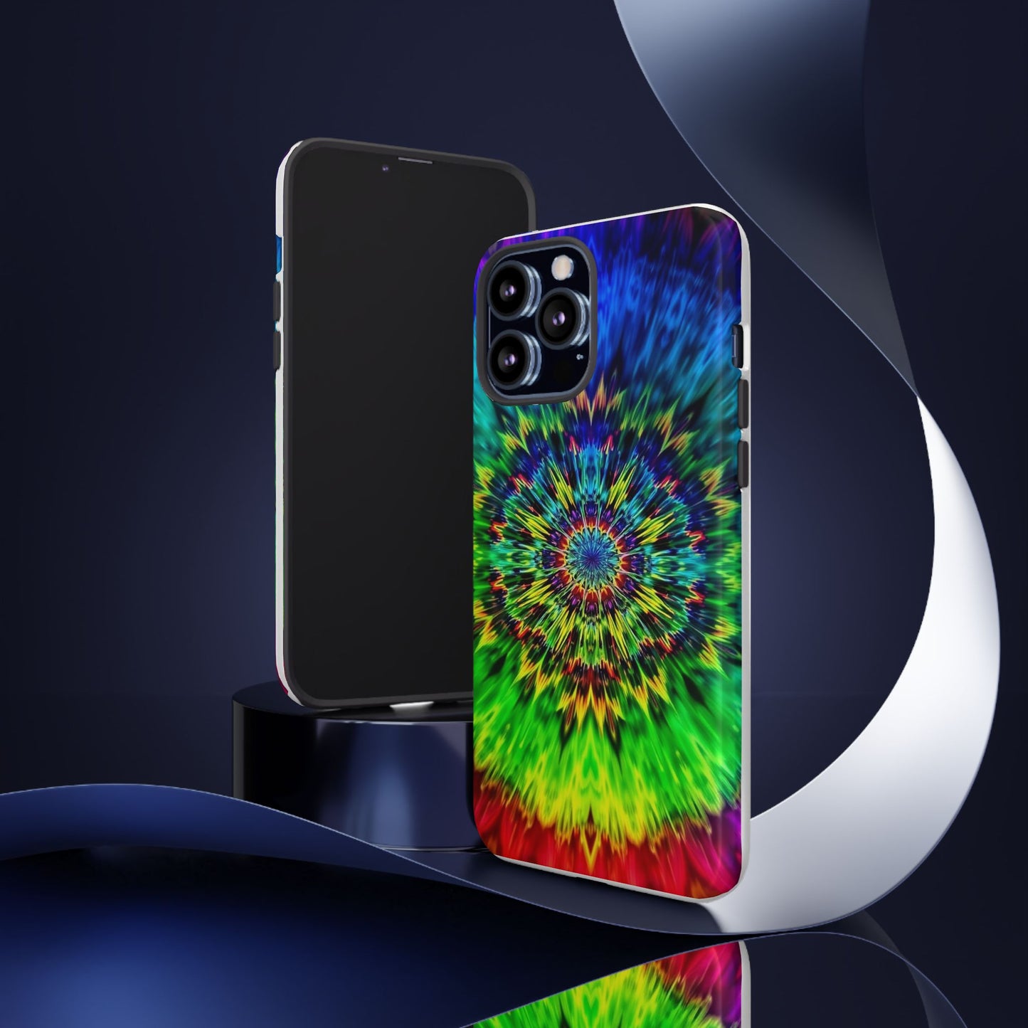 Funda resistente para teléfono con diseño de mandala psicodélico: protección vibrante con efecto tie-dye