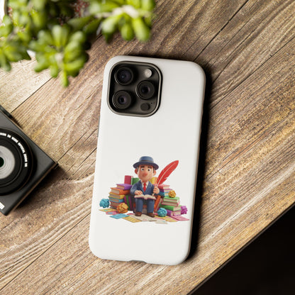 iPhone Phone Case — Cute Writer Sitting on Books with Feather Pen
