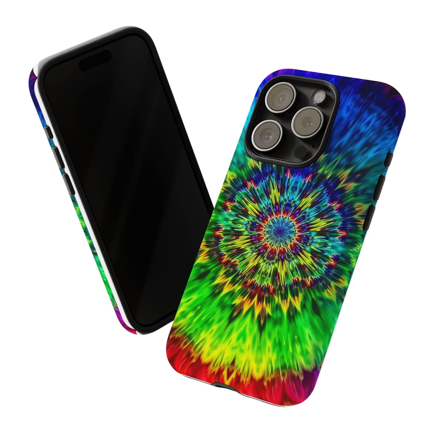 Funda resistente para teléfono con diseño de mandala psicodélico: protección vibrante con efecto tie-dye