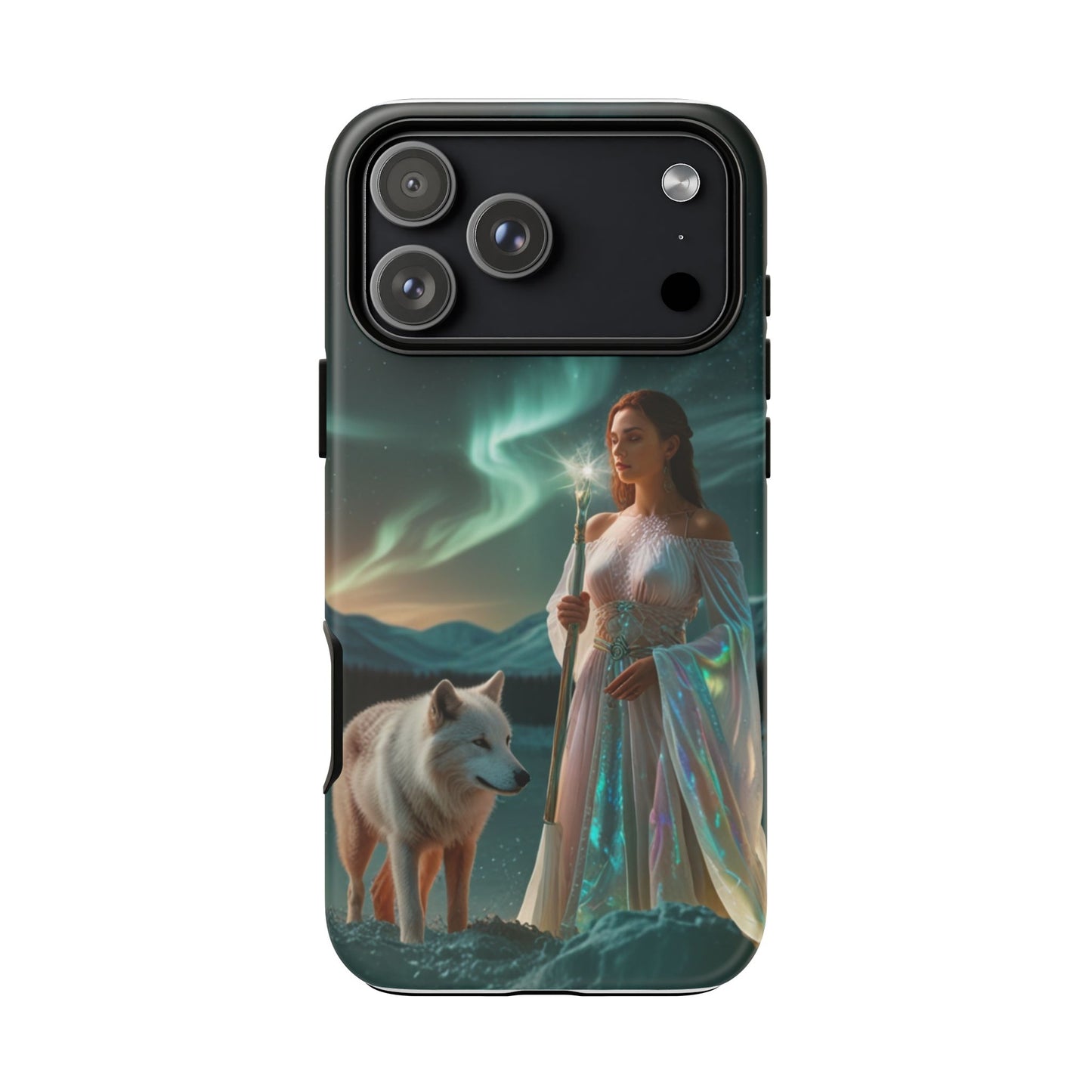 iPhone Mystic Guardian Phone Case — Aurora Wolf Woman Protective Cover