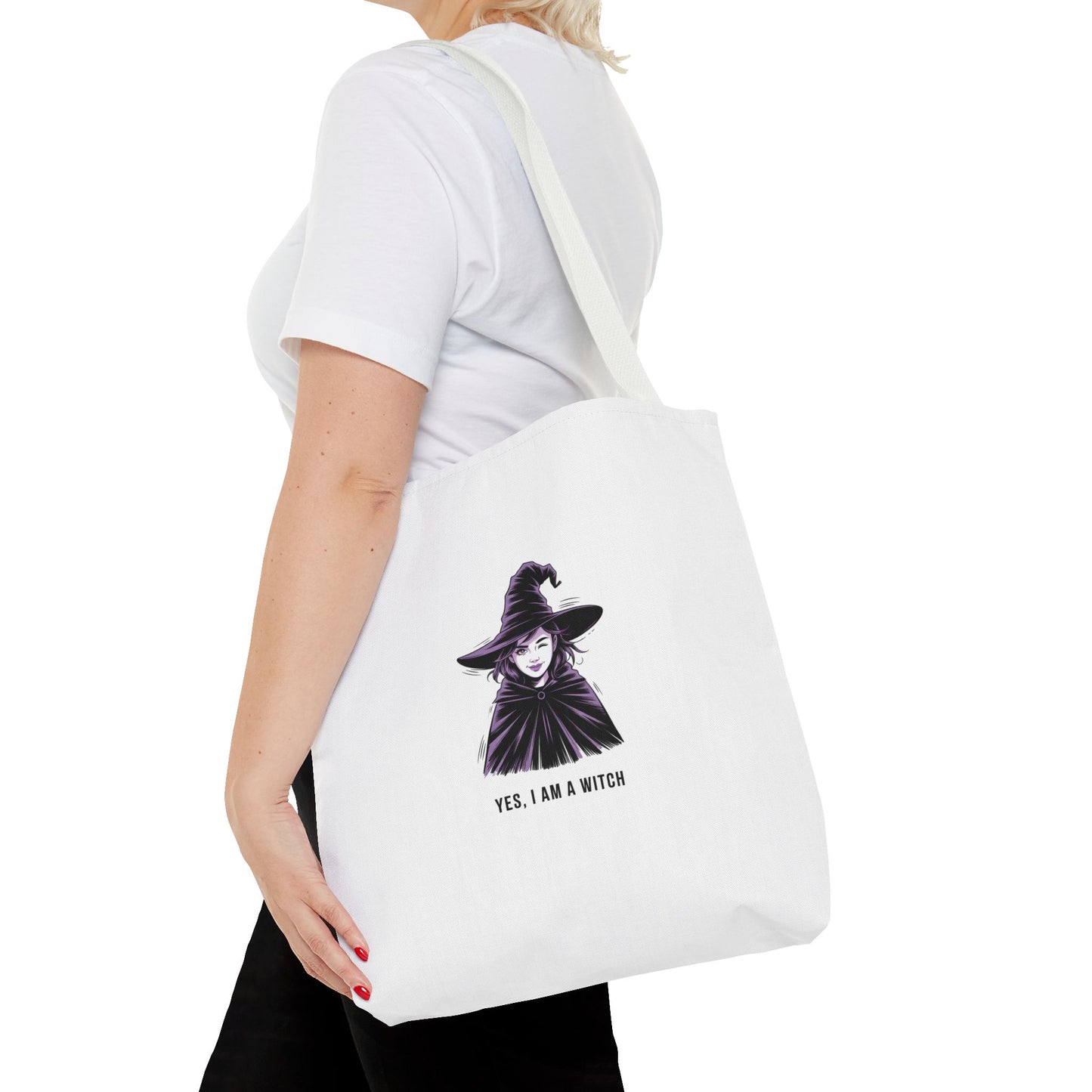 Witch Illustration Tote Bag — "Yes, I Am a Witch" Halloween Canvas Tote