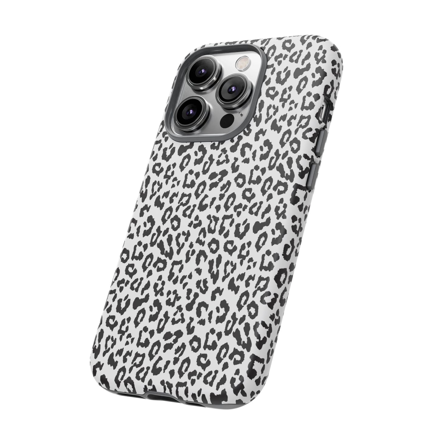 iPhone Leopard Print Tough Phone Case - Black & White Protective Cover