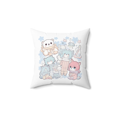 Cute Kawaii Plush Friends Square Pillow — Pastel Anime Character Cushion