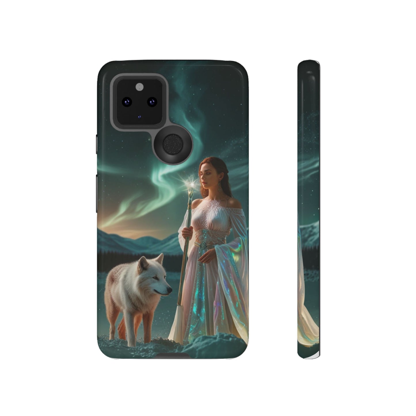 Funda para teléfono Google Aurora Guardian: armadura de fantasía de mujer y lobo