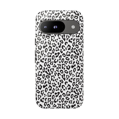 Funda para teléfono con estampado de leopardo de Google: resistente, en blanco y negro