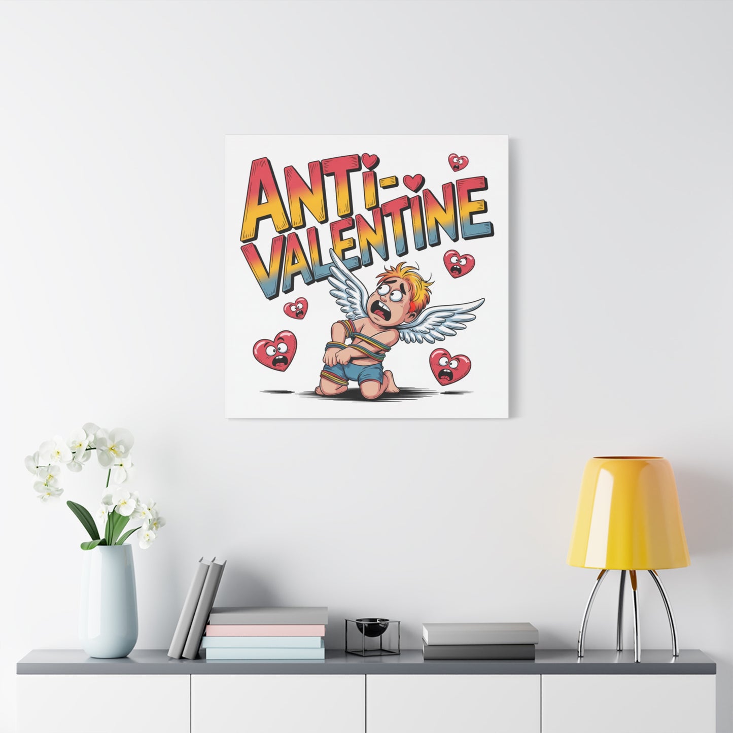 Anti-Valentine Canvas Wall Art — Funny Anti Cupid Stretched Matte Print