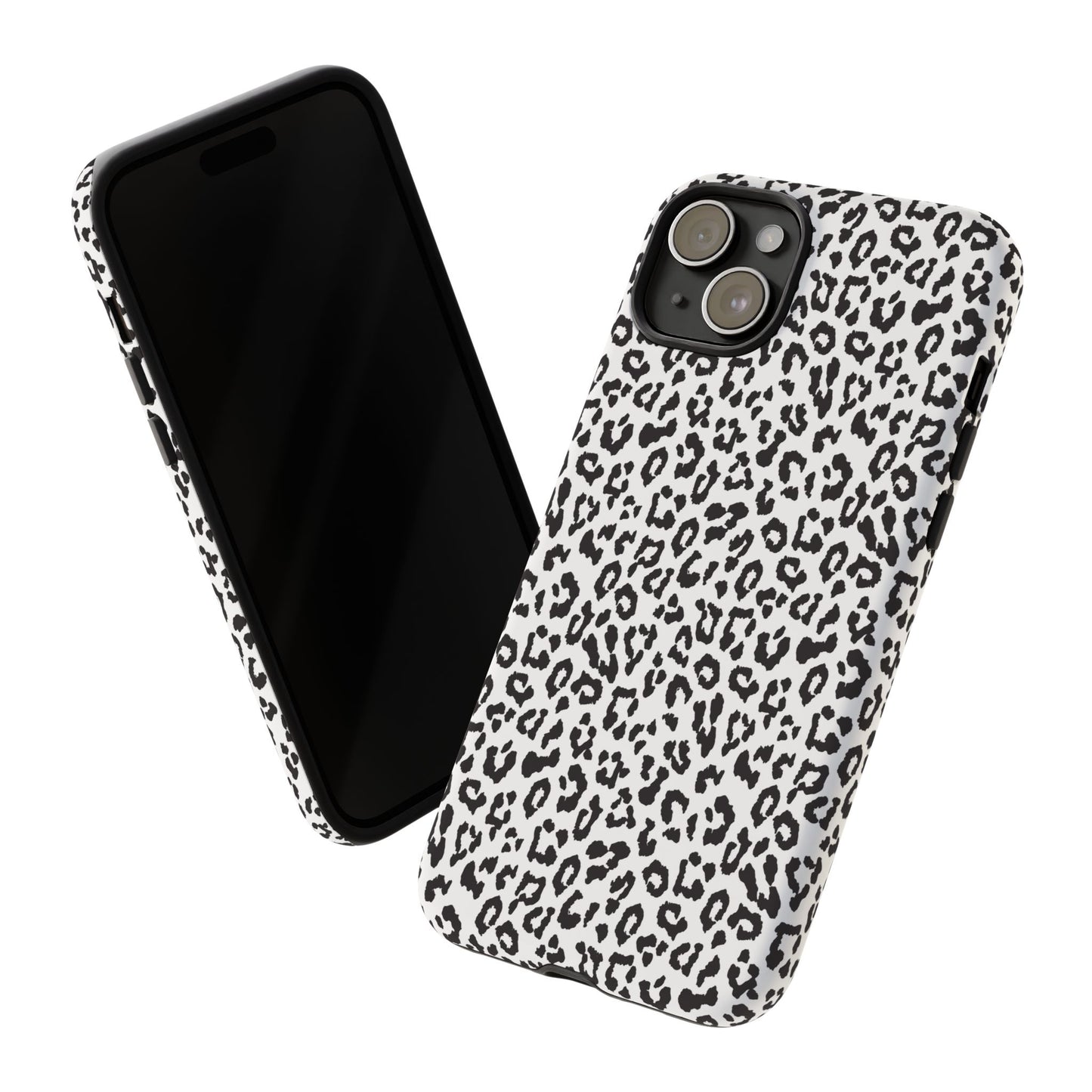 iPhone Leopard Print Tough Phone Case - Black & White Protective Cover