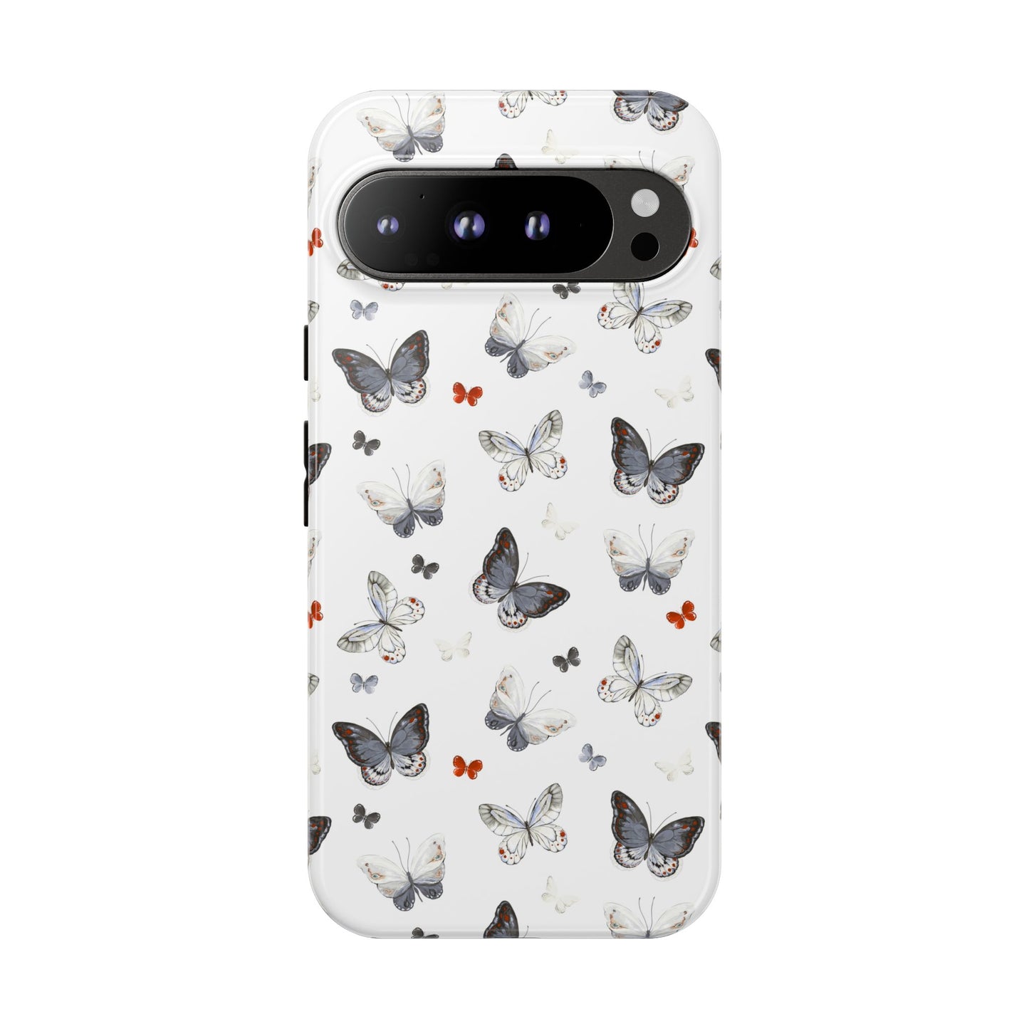 Google Butterfly Pattern Tough Phone Case — White Floral Protective Cover