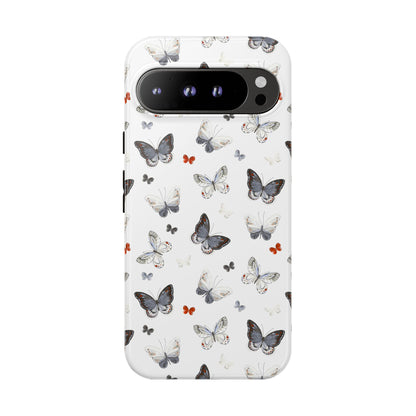 Google Butterfly Pattern Tough Phone Case — White Floral Protective Cover